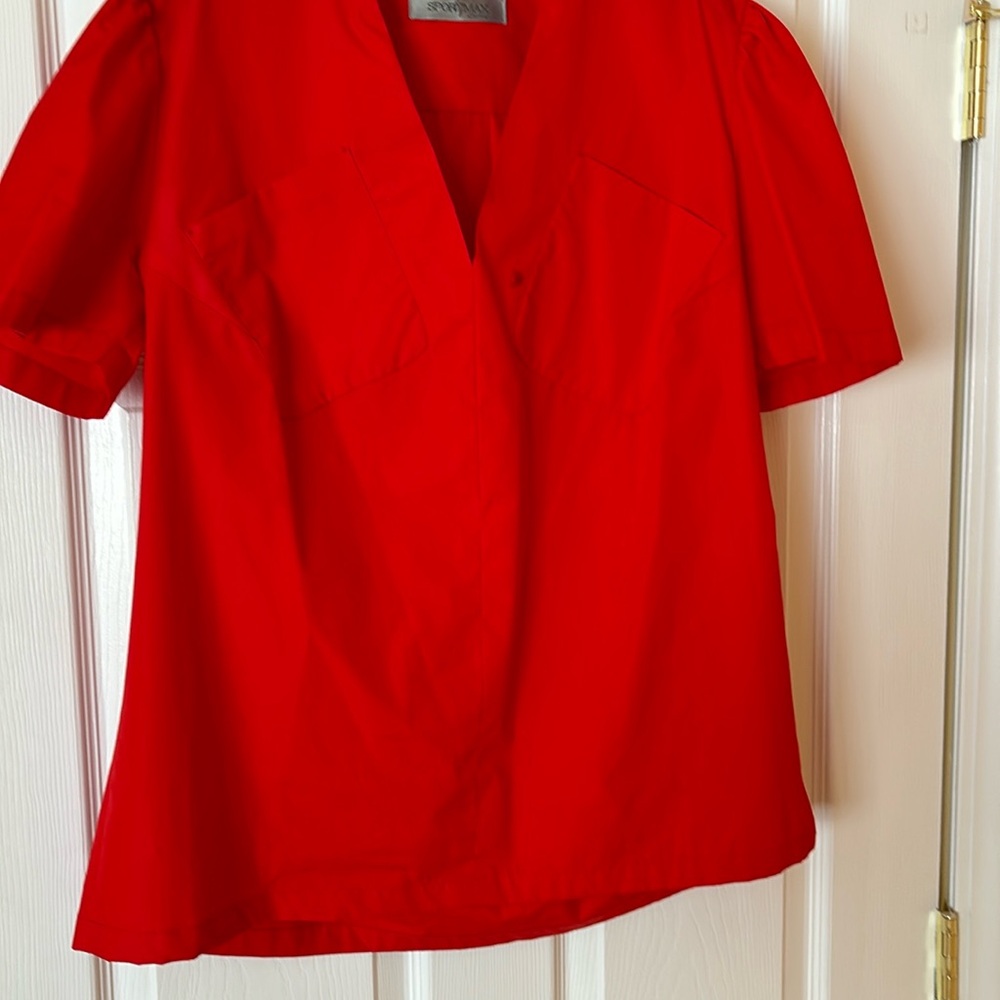 Cotton blouse with short sleeve, red color , large size